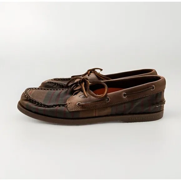 Sperry A/O Limited Edition Men's Top Sider Oil Cloth Olive Plaid Size 8.5 M