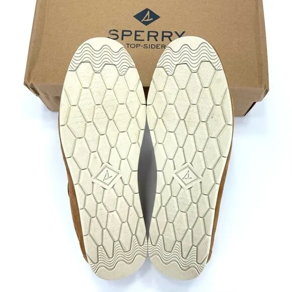 SPERRY UNISEX TAN SUEDE FAUX FUR COLLAR WARM &amp; COZY BOAT SLIPPERS LOAFER SHOES