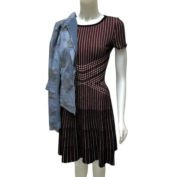 St. John Atlantis Knit Dress Fit &amp; Flair Red &amp; Black Striped Quite Luxury Preppy