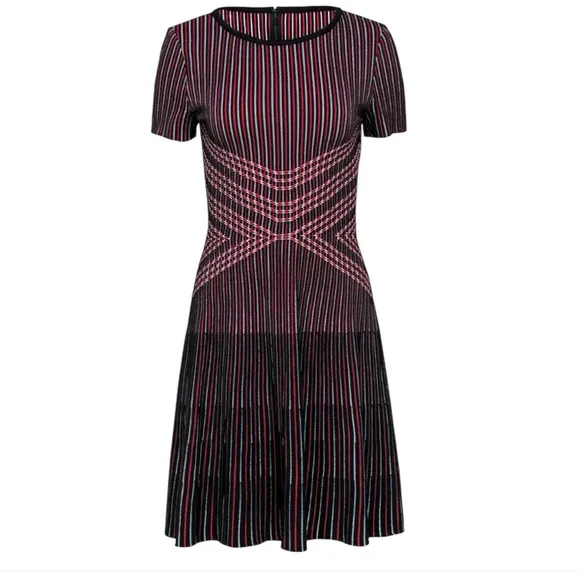 St. John Atlantis Knit Dress Fit &amp; Flair Red &amp; Black Striped Quite Luxury Preppy