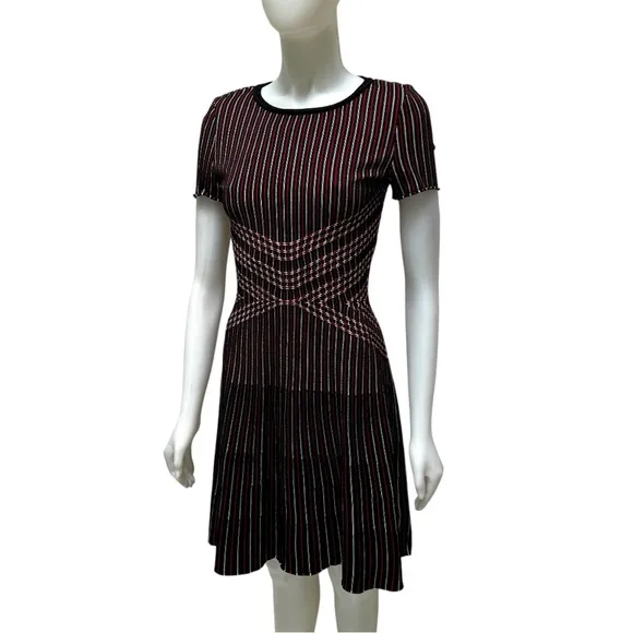 St. John Atlantis Knit Dress Fit &amp; Flair Red &amp; Black Striped Quite Luxury Preppy