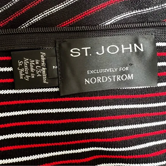 St. John Atlantis Knit Dress Fit &amp; Flair Red &amp; Black Striped Quite Luxury Preppy