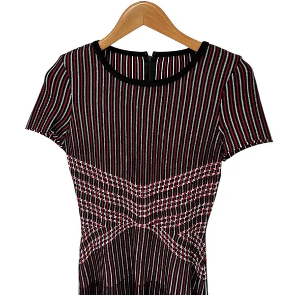 St. John Atlantis Knit Dress Fit &amp; Flair Red &amp; Black Striped Quite Luxury Preppy