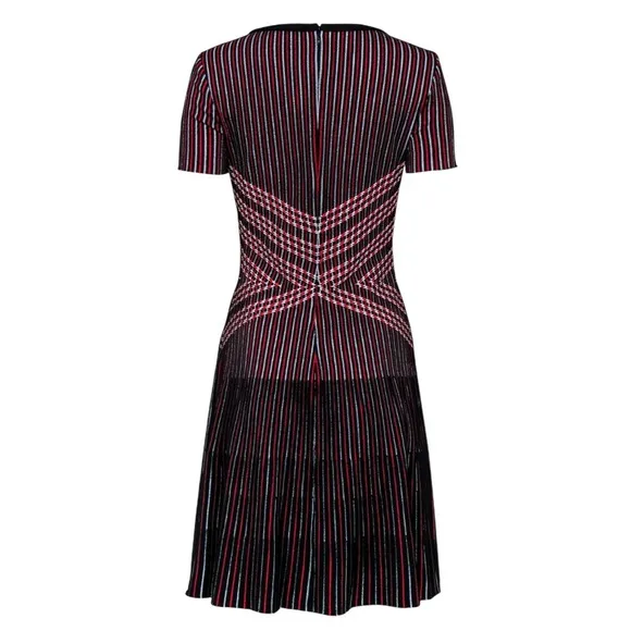 St. John Atlantis Knit Dress Fit &amp; Flair Red &amp; Black Striped Quite Luxury Preppy