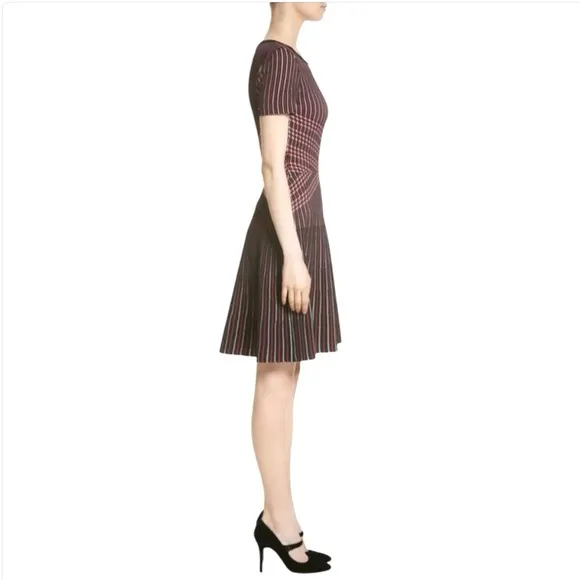 St. John Atlantis Knit Dress Fit &amp; Flair Red &amp; Black Striped Quite Luxury Preppy