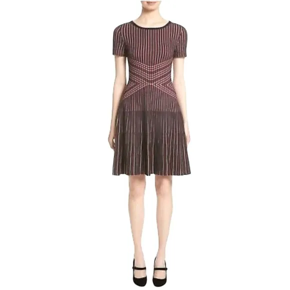 St. John Atlantis Knit Dress Fit &amp; Flair Red &amp; Black Striped Quite Luxury Preppy