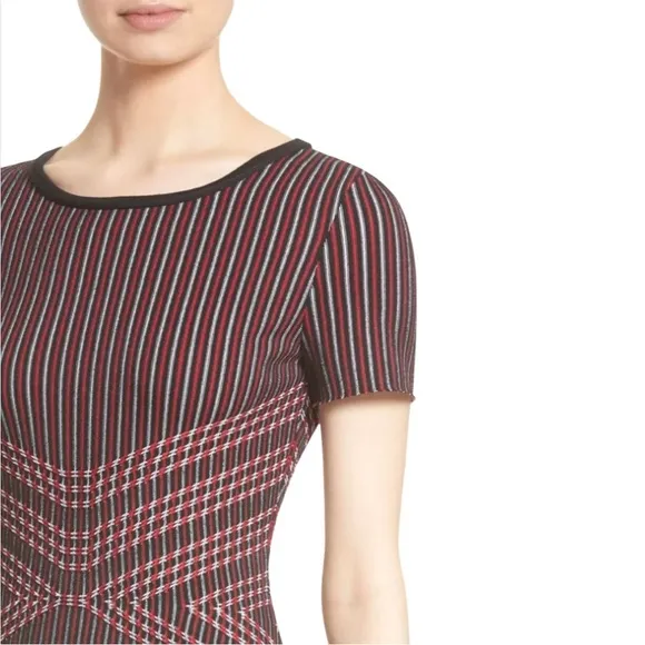 St. John Atlantis Knit Dress Fit &amp; Flair Red &amp; Black Striped Quite Luxury Preppy