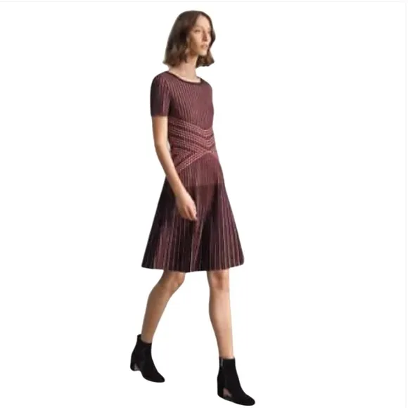 St. John Atlantis Knit Dress Fit &amp; Flair Red &amp; Black Striped Quite Luxury Preppy