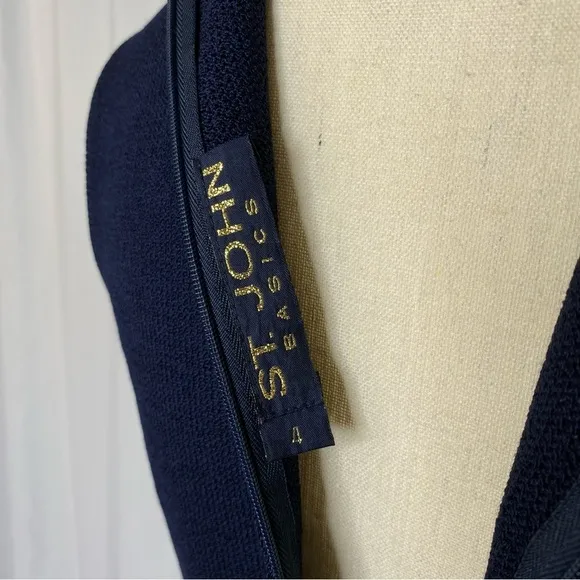 St John Basic Classic Sheath Santana Knit Dress Navy Blue Luxury Designer Sz 4