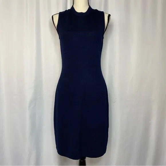 St John Basic Classic Sheath Santana Knit Dress Navy Blue Luxury Designer Sz 4