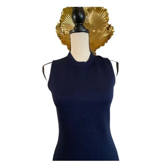 St John Basic Classic Sheath Santana Knit Dress Navy Blue Luxury Designer Sz 4