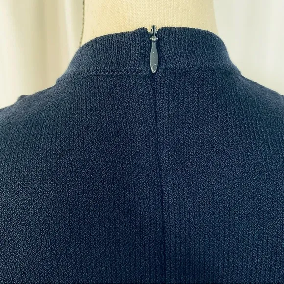St John Basic Classic Sheath Santana Knit Dress Navy Blue Luxury Designer Sz 4