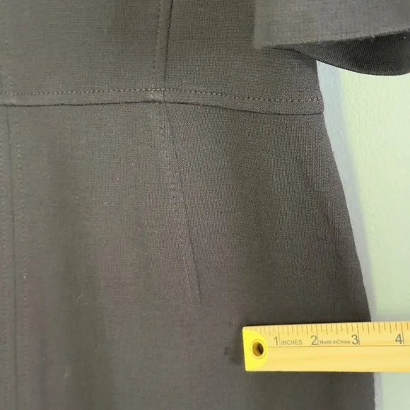 St. John Black Knit Sheath Dress 10 Wool Blend Midi Quiet Luxury Career Classic