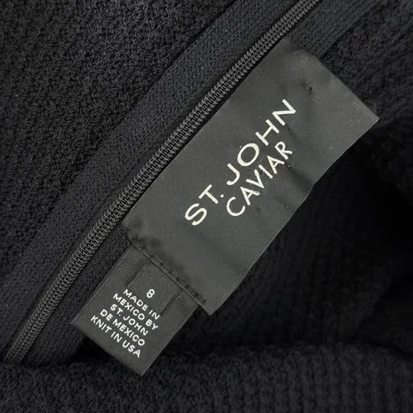 St John Caviar Dress Womens 8 Santana Knit Sheath Wool Rayon Office Minimalist