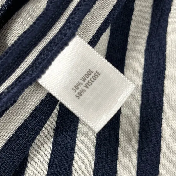 ST. JOHN COLLECTION Navy Breton Stripe Wool Knit Sleeveless Quiet Luxury Dress 8