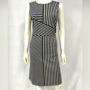 ST. JOHN COLLECTION Navy Breton Stripe Wool Knit Sleeveless Quiet Luxury Dress 8