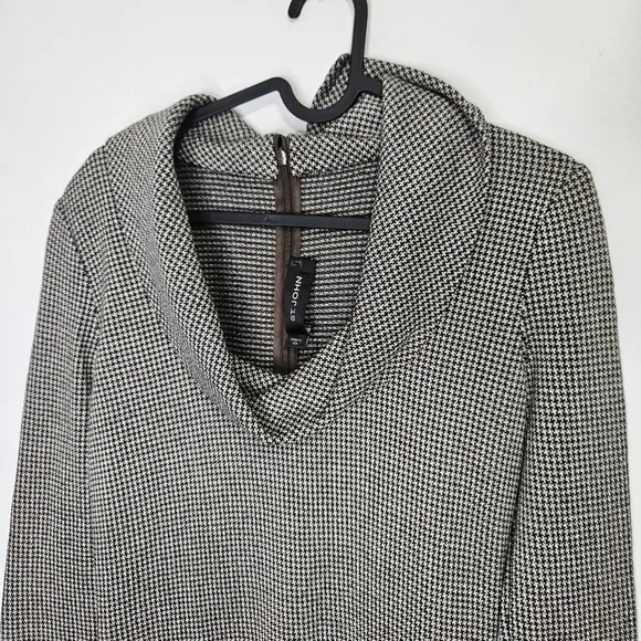 ST JOHN Micro Houndstooth Seath Midi Dress Sz S Cowl Neck Luxury