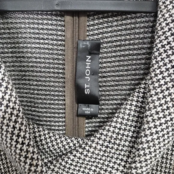 ST JOHN Micro Houndstooth Seath Midi Dress Sz S Cowl Neck Luxury