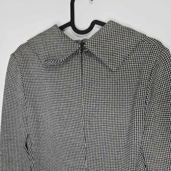ST JOHN Micro Houndstooth Seath Midi Dress Sz S Cowl Neck Luxury