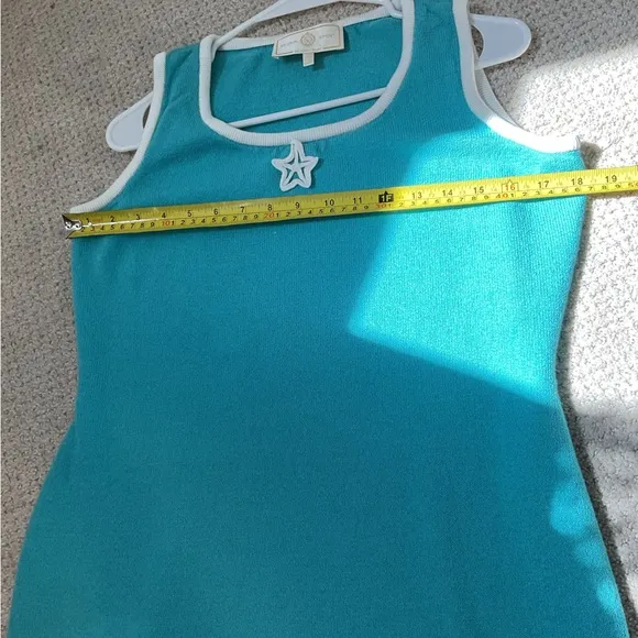 St. John Sport Blue Knit Sheath Dress with Starfish Embroidery Size Small