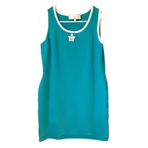 St. John Sport Blue Knit Sheath Dress with Starfish Embroidery Size Small
