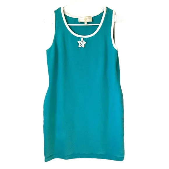 St. John Sport Blue Knit Sheath Dress with Starfish Embroidery Size Small