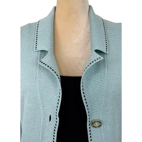 St. John Sport Knit Button Front Jacket Teal Small Blazer Luxury Old Money