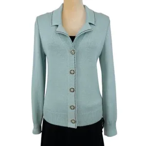 St. John Sport Knit Button Front Jacket Teal Small Blazer Luxury Old Money