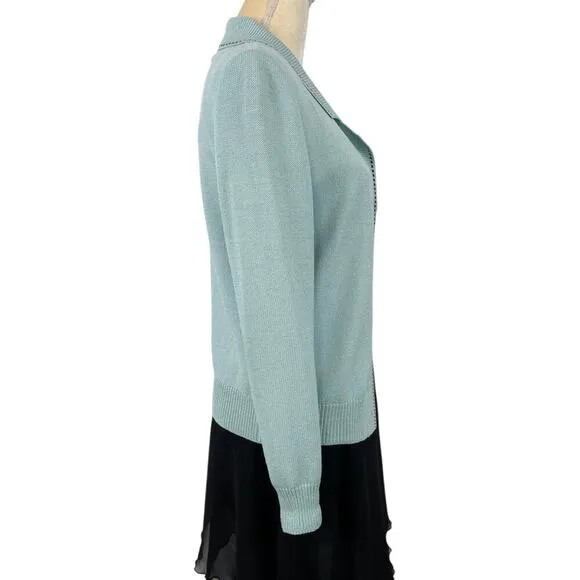 St. John Sport Knit Button Front Jacket Teal Small Blazer Luxury Old Money
