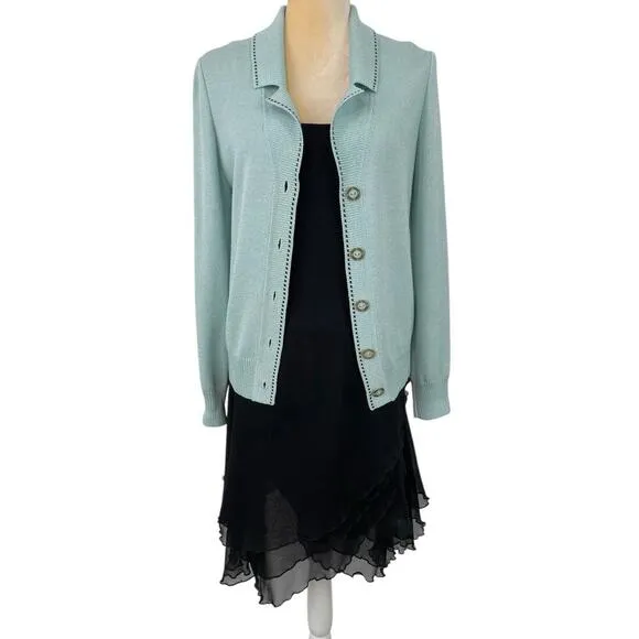 St. John Sport Knit Button Front Jacket Teal Small Blazer Luxury Old Money