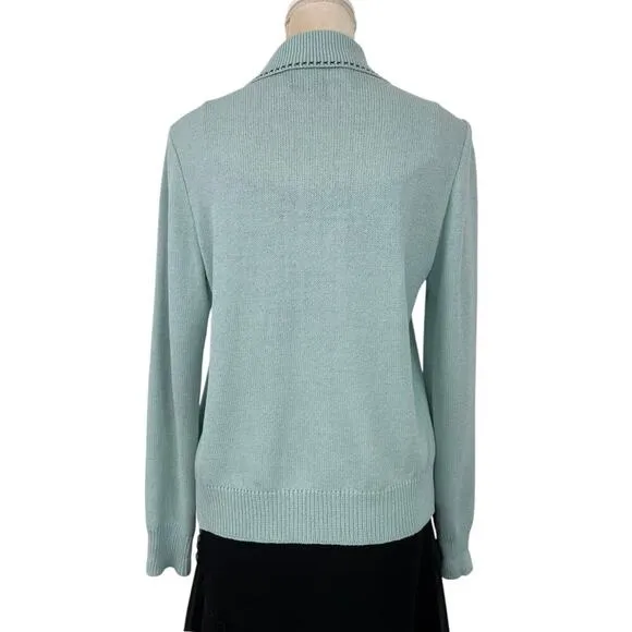 St. John Sport Knit Button Front Jacket Teal Small Blazer Luxury Old Money