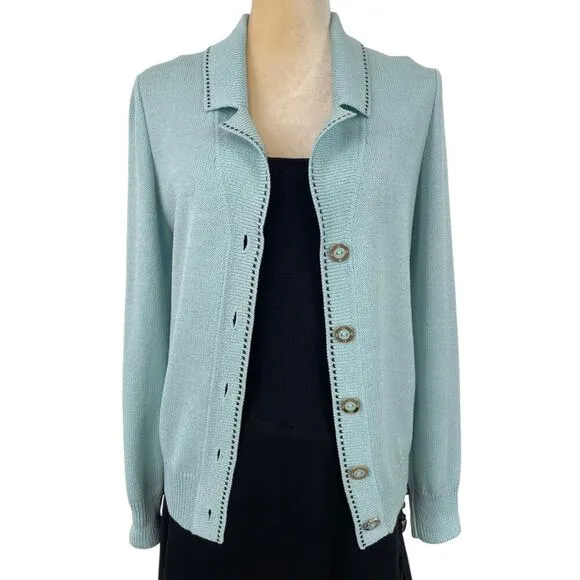 St. John Sport Knit Button Front Jacket Teal Small Blazer Luxury Old Money