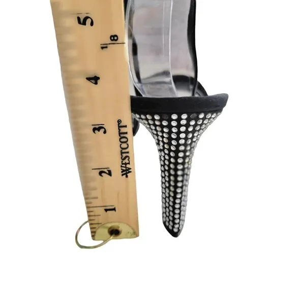 St. John Storm Black Crepe &amp; Rhinestone Heels Women Size 8 B