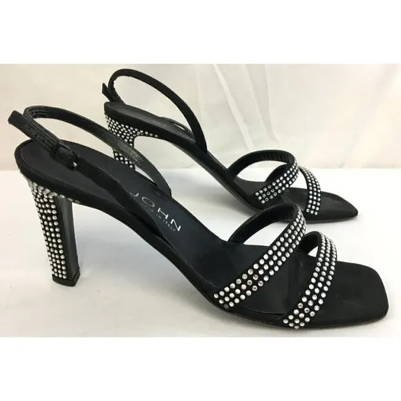 St. John Storm Black Crepe &amp; Rhinestone Heels Women Size 8 B