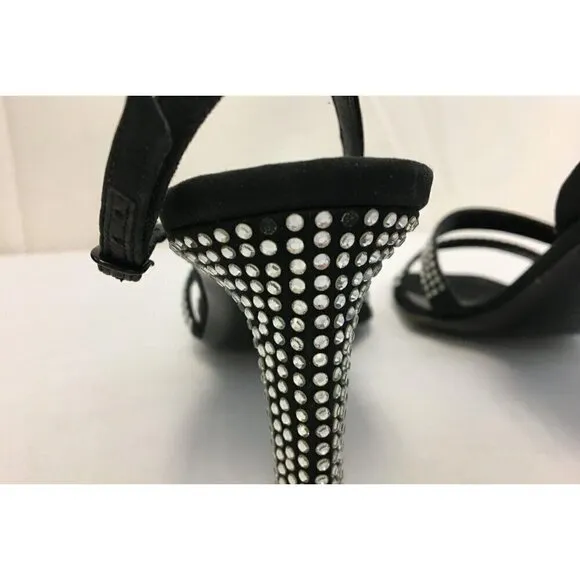 St. John Storm Black Crepe &amp; Rhinestone Heels Women Size 8 B