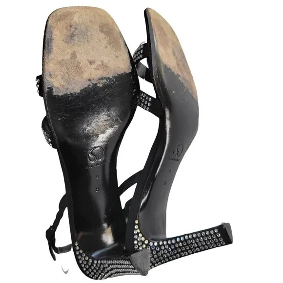 St. John Storm Black Crepe &amp; Rhinestone Heels Women Size 8 B