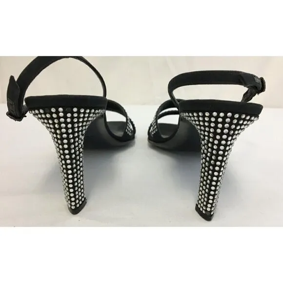 St. John Storm Black Crepe &amp; Rhinestone Heels Women Size 8 B