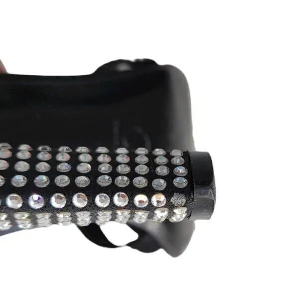 St. John Storm Black Crepe &amp; Rhinestone Heels Women Size 8 B