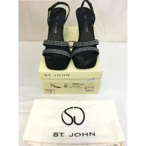 St. John Storm Black Crepe &amp; Rhinestone Heels Women Size 8 B