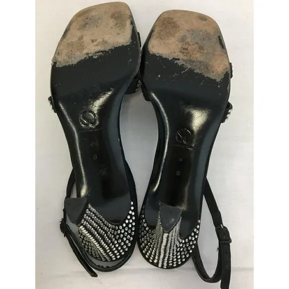 St. John Storm Black Crepe &amp; Rhinestone Heels Women Size 8 B