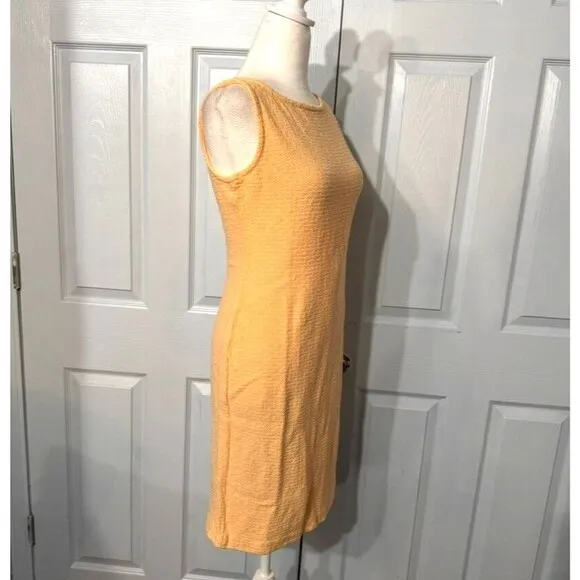 St. John Sz 8 Textured Knit Sheath Dress Modest Midi Pale Yellow Quiet Luxury