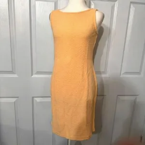 St. John Sz 8 Textured Knit Sheath Dress Modest Midi Pale Yellow Quiet Luxury