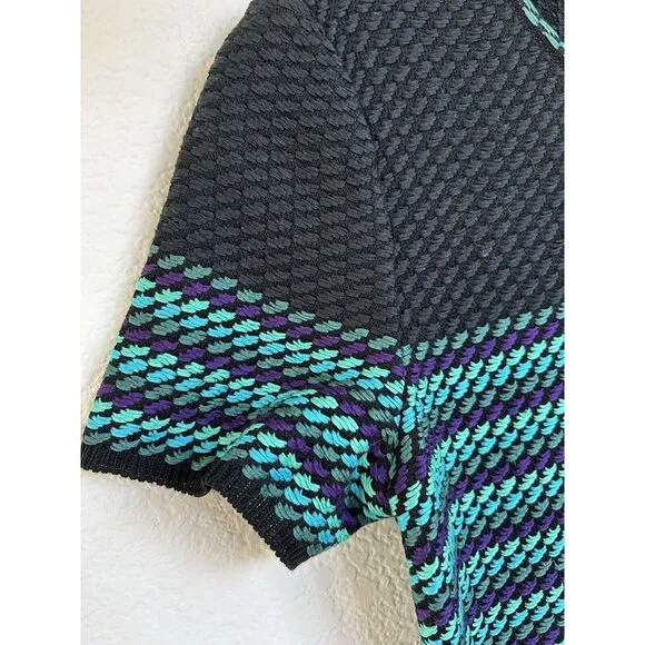 St. John Tweed Boucle‎ Dress Women's size 8 Black/Aqua Stripe Quiet Luxury