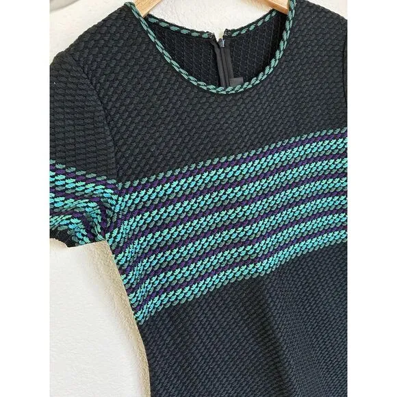 St. John Tweed Boucle‎ Dress Women's size 8 Black/Aqua Stripe Quiet Luxury