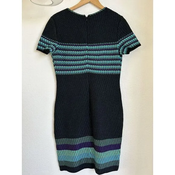 St. John Tweed Boucle‎ Dress Women's size 8 Black/Aqua Stripe Quiet Luxury