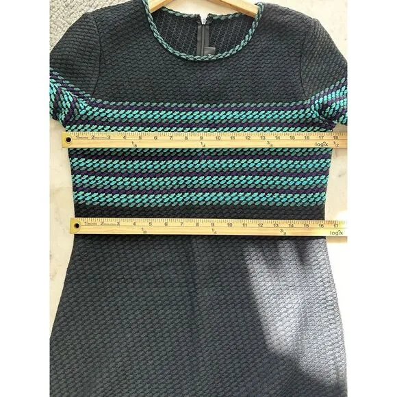 St. John Tweed Boucle‎ Dress Women's size 8 Black/Aqua Stripe Quiet Luxury