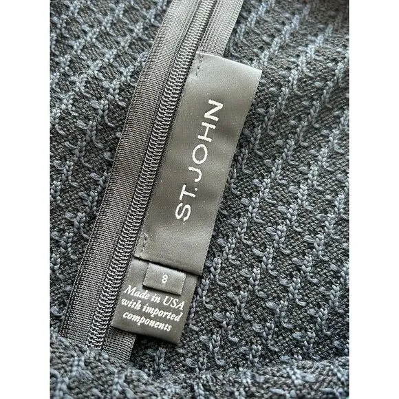 St. John Tweed Boucle‎ Dress Women's size 8 Black/Aqua Stripe Quiet Luxury