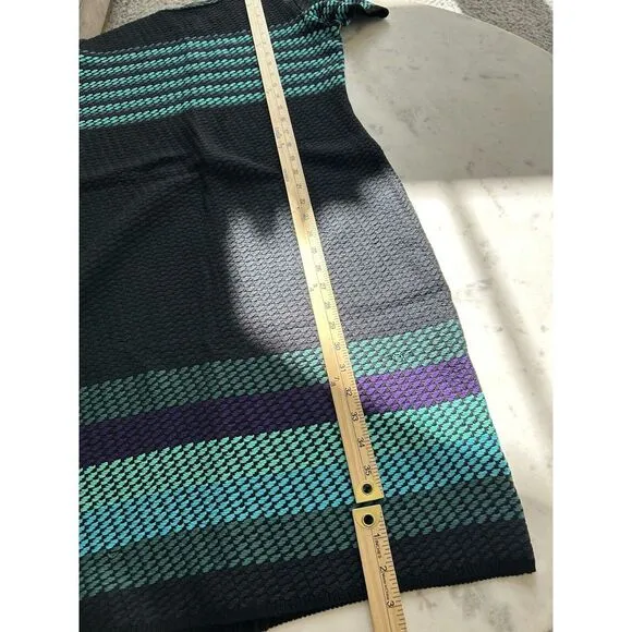 St. John Tweed Boucle‎ Dress Women's size 8 Black/Aqua Stripe Quiet Luxury