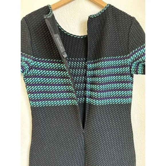 St. John Tweed Boucle‎ Dress Women's size 8 Black/Aqua Stripe Quiet Luxury