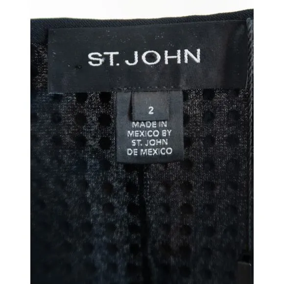 ST. JOHN Vintage '90s Silver Studded Polka Dot Black Wrap Dress NWT US 2